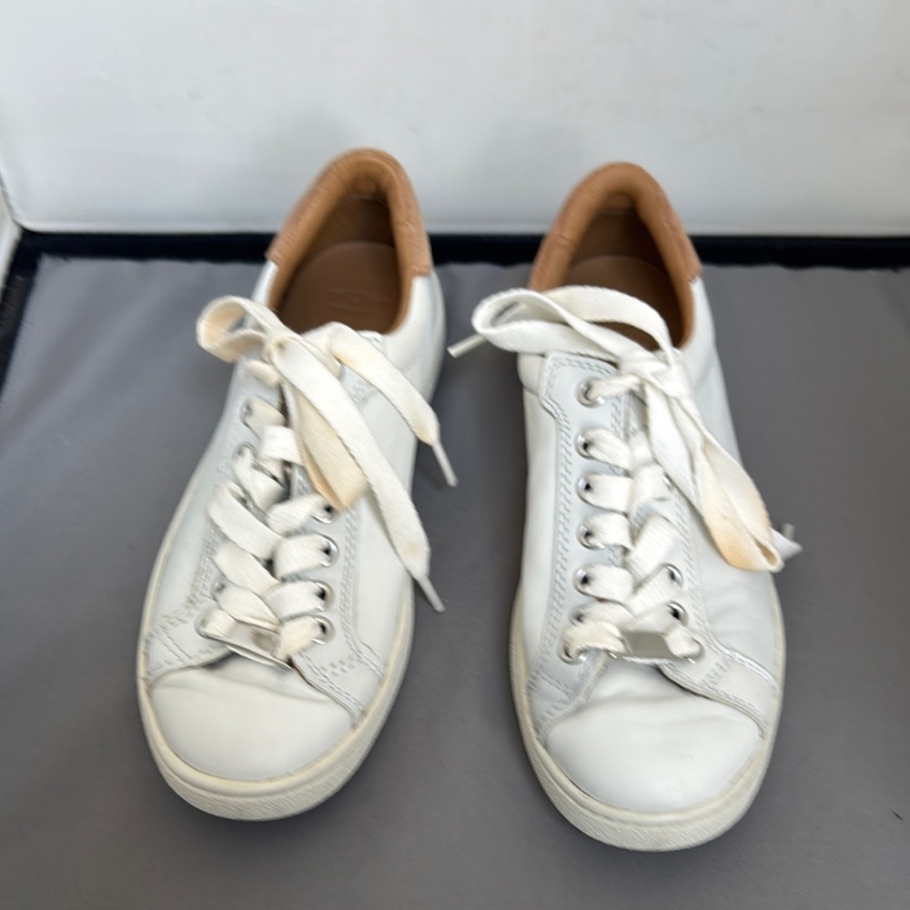 Ugg White Leather Sneakers with‎ Tan Accents women’s size 6